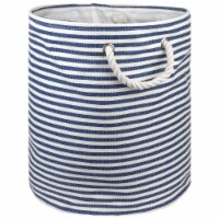 Round Paper Bin - Pinstripe Nautical Blue, 17 x 14 x 14 in.