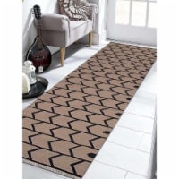 2 ft. 6 in. x 12 ft. Hand Woven Flat Weave Kilim Wool Contemporary Runner Rug, Cream & Charco