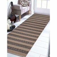 2 ft. 6 in. x 12 ft. Hand Woven Flat Weave Kilim Wool Contemporary Runner Rug, Cream & Charco