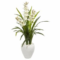 4 in. Cymbidium Orchid Artificial Plant in White Planter