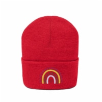 Knit Beanie Unisex Hats Rainbow Embroidery Winter Beanie Warm Skull Caps, One Size, Red
