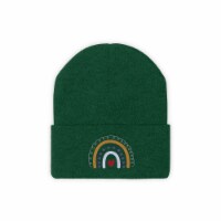 Knit Beanie Unisex Hats Rainbow Embroidery Winter Beanie Warm Skull Caps, One Size, Green
