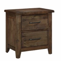 2 Drawer Wooden Nightstand With Metal Handle, Brown- Saltoro Sherpi