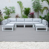 6-Piece Patio Sectional White Aluminum With Cushions-Light Grey