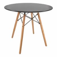 Leisuremod Dover Round Bistro Wood Top Dining Table W/ Natural Wood Eiffel Base
