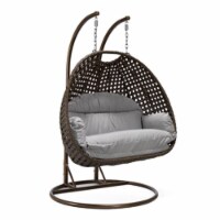 LeisureMod Mendoza Dark Brown Wicker Hanging 2 person Egg Swing Chair