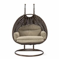 LeisureMod Mendoza Dark Brown Wicker Hanging 2 person Egg Swing Chair