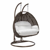 LeisureMod Mendoza Dark Brown Wicker Hanging 2 person Egg Swing Chair
