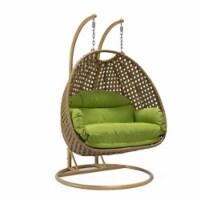 LeisureMod Mendoza Light Brown Wicker Hanging 2 person Egg Swing Chair