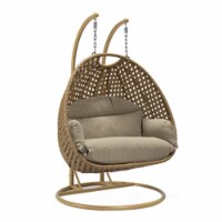 LeisureMod Mendoza Light Brown Wicker Hanging 2 person Egg Swing Chair