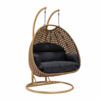LeisureMod Mendoza Light Brown Wicker Hanging 2 person Egg Swing Chair