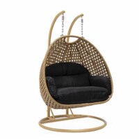 LeisureMod Mendoza Light Brown Wicker Hanging 2 person Egg Swing Chair