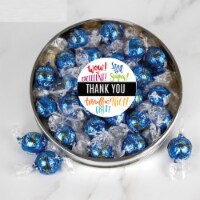Thank You Candy Gift Tin with Dark Chocolate Truffles Large Plastic Tin with Sticker