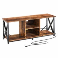 Fabato Wood 55 Inch TV Stand & Entertainment Center w/ 4 Socket Plug-In Station