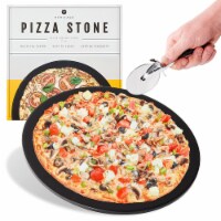 Heritage Products 15  Round Ceramic Non Stick Pizza Stone w/Wheel Cutter, Black