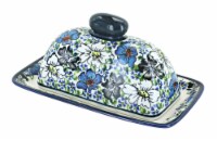 Blue Rose Polish Pottery Bed of Flowers Butter Dish