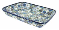 Blue Rose Polish Pottery Bed of Flowers Large Rectangular Baker