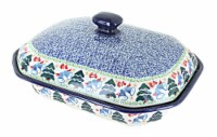 Blue Rose Polish Pottery Winter Bells Medium Covered Baker