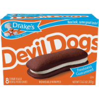 Drake's Devil Dogs, 8 Boxes, 64 Individually Wrapped Devils Food Cakes