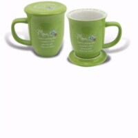 CA Gift 165783 14 oz Grace Outpoured Mom with Coaster & Lid Mug, Green & White