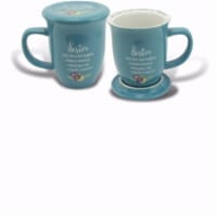 CA Gift 165785 14 oz Grace Outpoured-Sister Mug - Blue & White Interior with Coaster, Lid