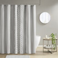 Gracie Mills Cotton Printed Shower Curtain with Chenille Gray 72x72