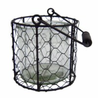 CheungsRattan 15S001WL Round Glass Jar in Wire Basket, White - Large