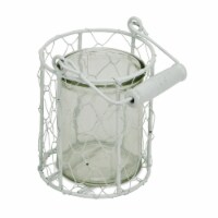 Cheung's Home Indoor Decorative Round Glass Jar in Wire Basket - Small, White