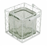 CheungsRattan 15S002WL Square Glass Jar in Wire Basket, White - Large