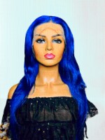 2Chique Boutique Silky Straight Color Blue Human Hair Wig 13×4 Transparent Lace 20 Inches