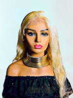 2Chique Boutique Body Wave Human Hair Wig Color Blonde, 613 20 Inches