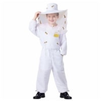 Dress Up America  Bee Keeper Jumpsuit Costume & Hat with Attached Veil&#44; White - Small