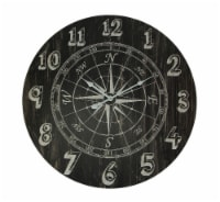 Distressed Black Wood Round Nautical Compass Rose Wall Clock