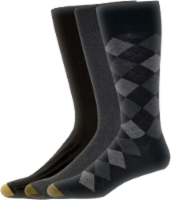 GOLDTOE® Men's Double Argyle Casual Socks - 3 Pack - Black/Charcoal/Black