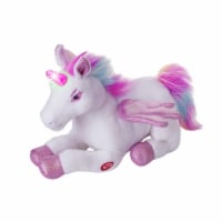 Dazmers Pink Unicorn Plush Toy with Flapping Wings & Magical Lights/Sounds