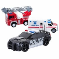 Dazmers 3-Pack Emergency Vehicles: Fire Truck, Ambulance, Police Car w/Light & Sound