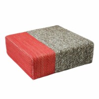 GFurn IRA-90x90x30-16-1546 Ira - Handmade Wool Braided Square Pouf - Natural & Living Coral -