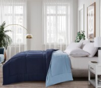 Microfiber Reversible Down Alternative Comforter - Navy / Light Blue - Queen