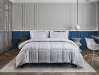 Kathy Ireland Essentials Microfiber Damask Stripe 3 Pc Reversible Down Alt Comforter Set - Queen