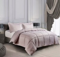 Kathy Ireland Essentials Microfiber Damask Strip 3 pc Reversible Down Alt Comforter Set  - Twin