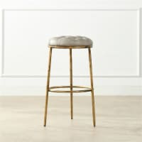 Aerin 30  Hammered Brass Backless Bar Stool Warm Gray Faux Leather