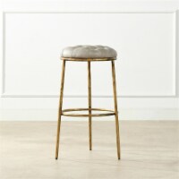 Aerin 30  Hammered Brass Backless Bar Stool Warm Gray Faux Leather