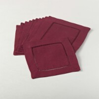 SARO 6100C.BU6S 6 in. Square Hemstitch Cocktail Napkin - Burgundy Set of 12