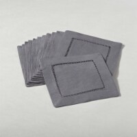 SARO 6100C.ST6S 6 in. Square Hemstitch Cocktail Napkin - Slate  Set of 12