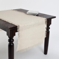 SARO JU209.I20108B 20 x 10 in. Mari Sati Rectangle Fringed Jute Table Runner - Ivory
