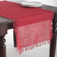 SARO JU209.R2070B 20 x 70 in. Mari Sati Rectangular Fringed Jute Table Runner - Red