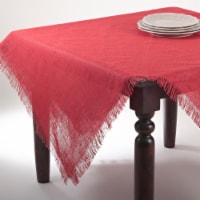 SARO JU209.R60S 60 in. Mari Sati Square Fringed Jute Tablecloth - Red