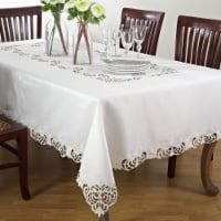 SARO 114.I70104B 70 x 104 in. Rectangular Cutwork Design Table Linens - Ivory