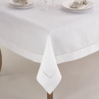 SARO 6300.W84S 84 in. Square Classic Hemstitch Border Tablecloth White