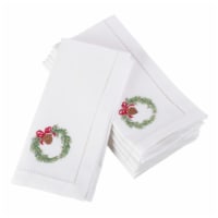 Saro Lifestyle 20 in. Square Embroidered Wreath Christmas Holiday Hemstitched Napkins